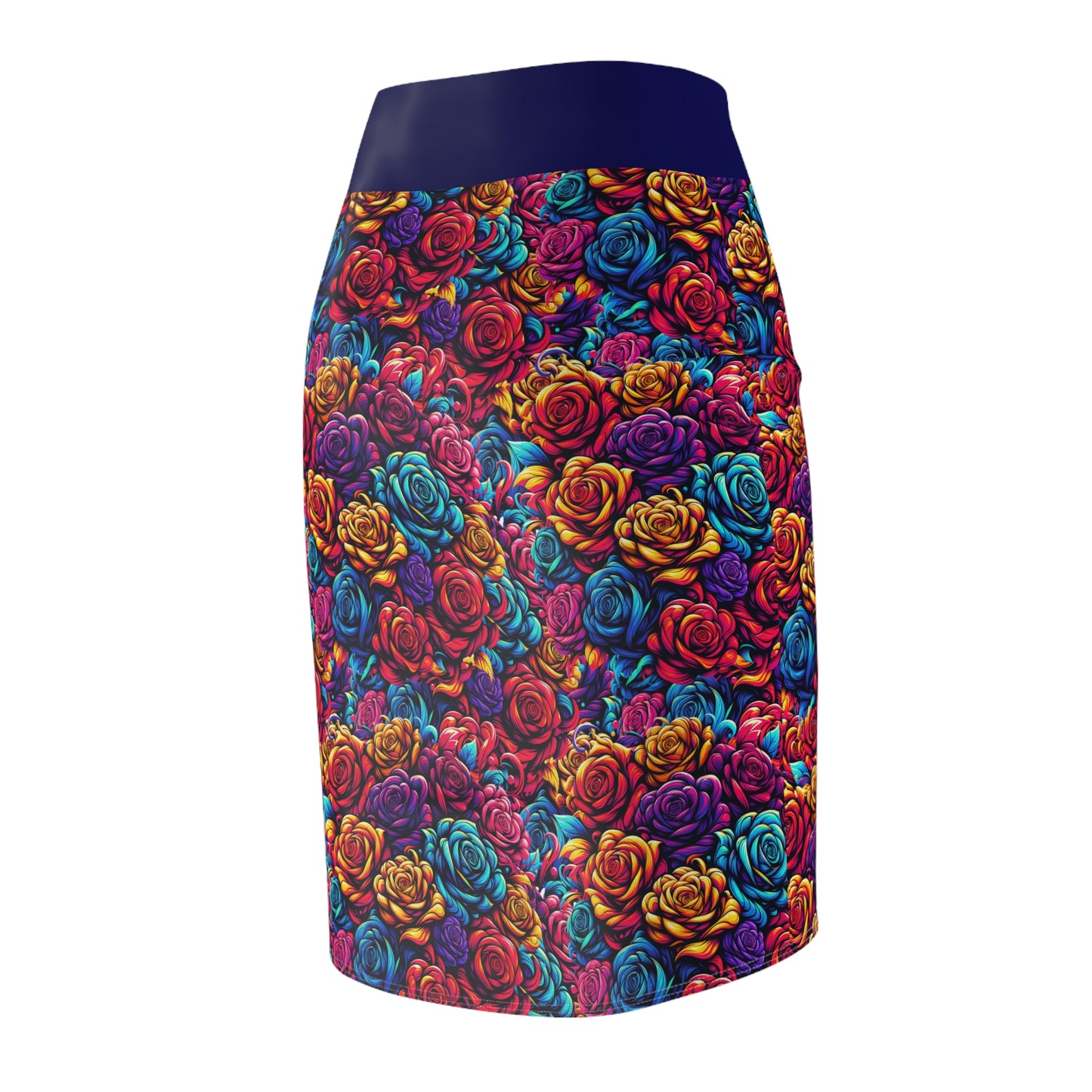 Vibrant Floral Women's Pencil Skirt - Colorful Rose Design