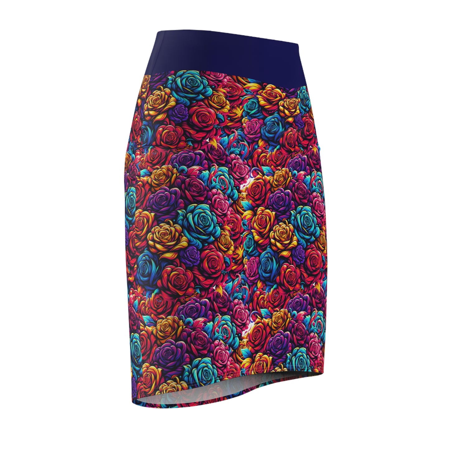 Vibrant Floral Women's Pencil Skirt - Colorful Rose Design