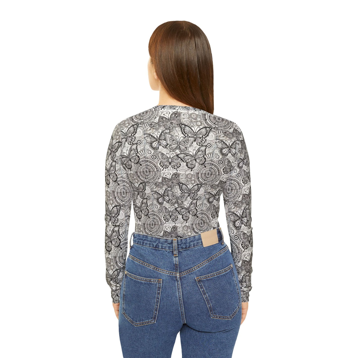 Butterfly Print Women's Long Sleeve V-Neck Shirt - Stylish & Comfortable