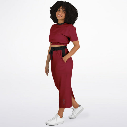 Fashion Cropped Short Sleeve Sweatshirt and Long Pocket Skirt Set