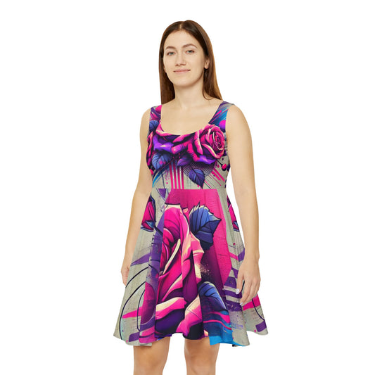 Floral Rose Printed Women's Skater Dress - Perfect for Spring Celebrations