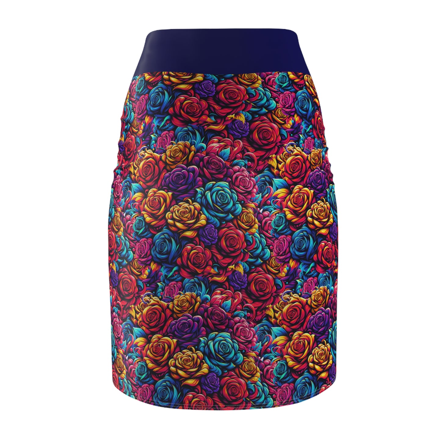 Vibrant Floral Women's Pencil Skirt - Colorful Rose Design