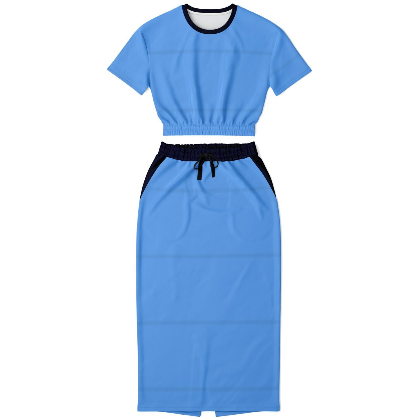 Fashion Cropped Short Sleeve Sweatshirt and Long Pocket Skirt Set