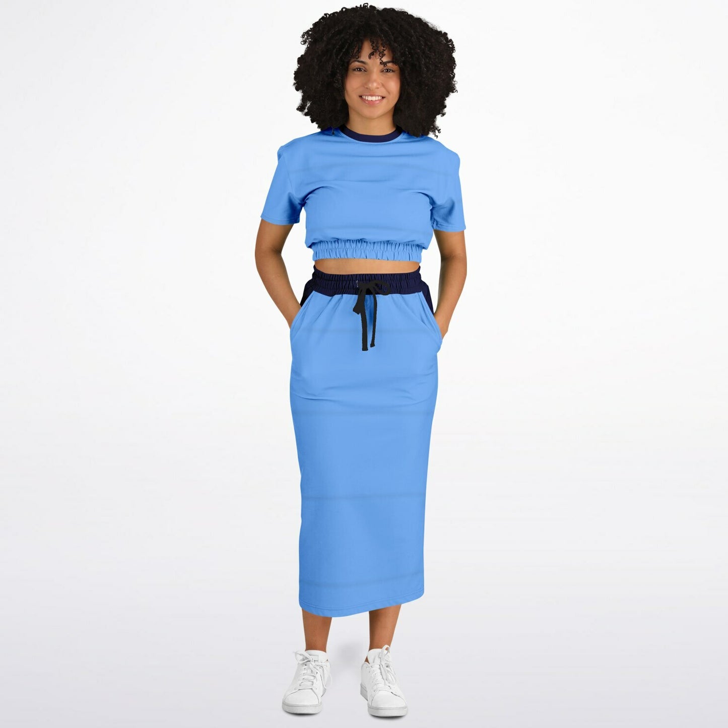 Fashion Cropped Short Sleeve Sweatshirt and Long Pocket Skirt Set